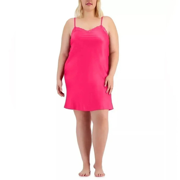 Plus Size Lace-Trim Satin Chemise - Picture 1 of 6